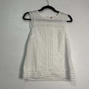 Laffaire Elegant White Eyelet Lace Sleeveless Top. Sz S
